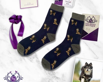 Finnish Lapphund Dog Print Socks: Unisex Dog Lover Gift, One Size
