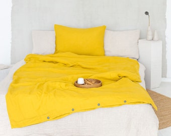 Chartreuse Linen Duvet Cover and Pillowcase Set, OEKO TEX Certified Soft Linen Bedding Set
