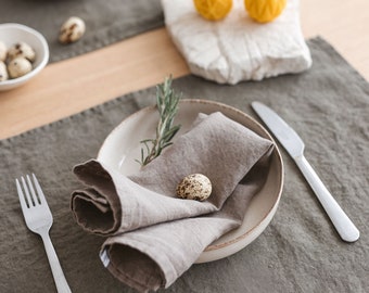 Olive Green Soft Linen Placemats, Washed Linen Place Mats, Eco Friendly Pure Linen Set of Placemats