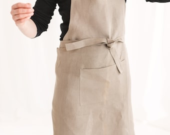 Elegant Pure Linen Apron with Front Pocket