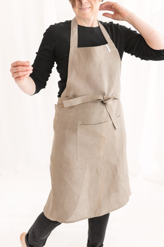 Elegant Pure Linen Apron With Front Pocket - Etsy