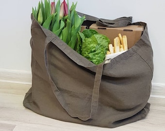 Large Linen Tote Bag: Sustainable Washable Market Bag