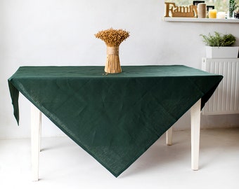 Forest Green Linen Tablecloth Small, Cozy Linen Tablecloth, Linen Table Decor