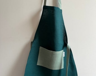 Mothers Day Gift, Handmade Linen Apron with Pockets, Sustainable Apron, Adjustable Linen Apron