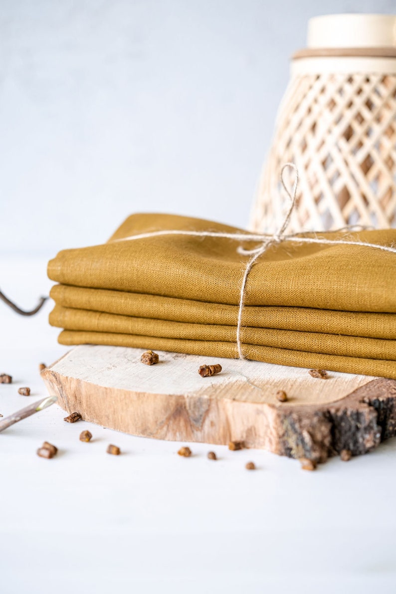 Mustard Linen Placemats Set of 4, Mustard Linen Table Cloth from Organic Linen image 1