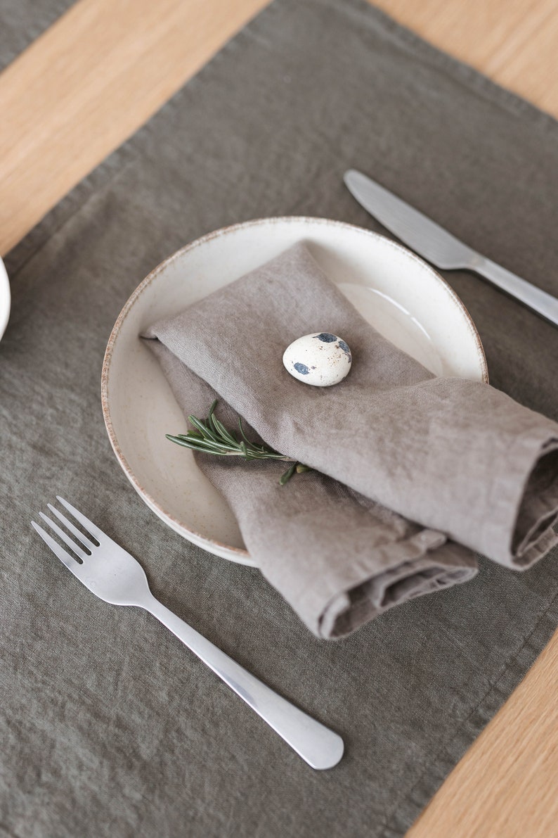 Soft Linen Napkins Set of 2, Natural Table Linens for Wedding or Party, Various Colors Moss Gray