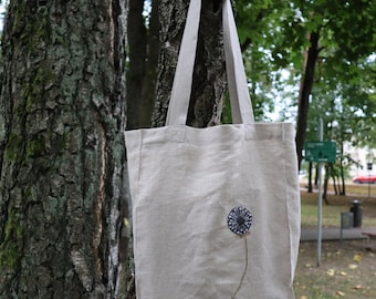 Hand Stitched Linen Bag, Sustainable Shopping Bag Gift for Mom