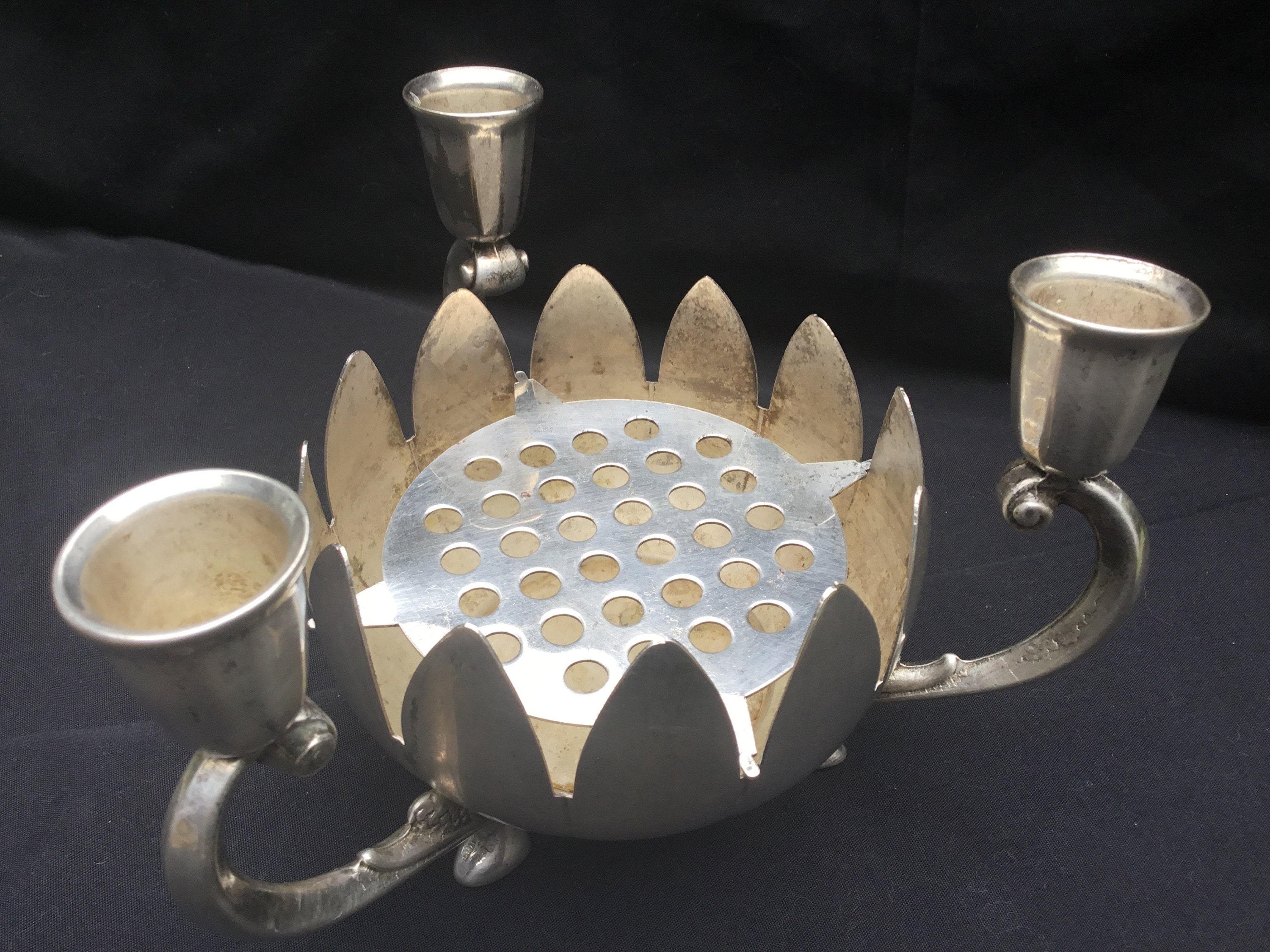 Vintage Lotus Flower Bowl Candle Holder FB Rogers Silver Etsy