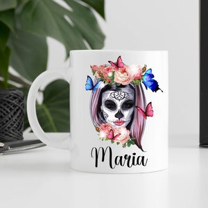 Skull Mug Personalised - Skull Coffee Mug - Skull Cup - Sugar Skull Mug - Candy Skull - Flower Skull - Dia de los Muertos - Day of the Dead