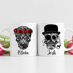 Skull Coffee Mug - Personalised Couple Mugs - Sugar Skull Mug - Candy Skull - Flower Skull Mug - Dia de los Muertos - Day of the Dead Mug