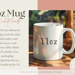 May include: White ceramic 11oz mug with a white handle. The mug has a glossy finish and is dishwasher and microwave safe. The mug is 97mm in diameter and has a design on both sides. The mug is 100% plastic-free and hand-printed in the UK.