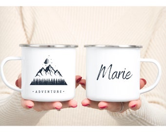 Personalised Enamel Camping Mug - Mountain Mug - Hiking Gifs - Adventure Coffee Mug - Custom Campfire Mug