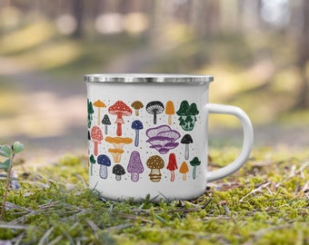 Mushroom Mug - Nature Mug - Mushroom Gift - Forest Mug - Enamel Mushroom Mug - Cottagecore