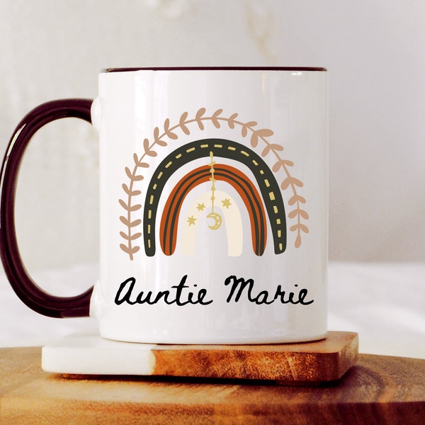 Mok voor tante - gepersonaliseerde tante mok - cadeau voor tante - verjaardagsmok voor tante - Rainbow Mug tante - tante Coaster - kerstcadeau