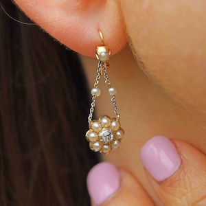 Antique Pearl & Diamond Gold Drop Earrings