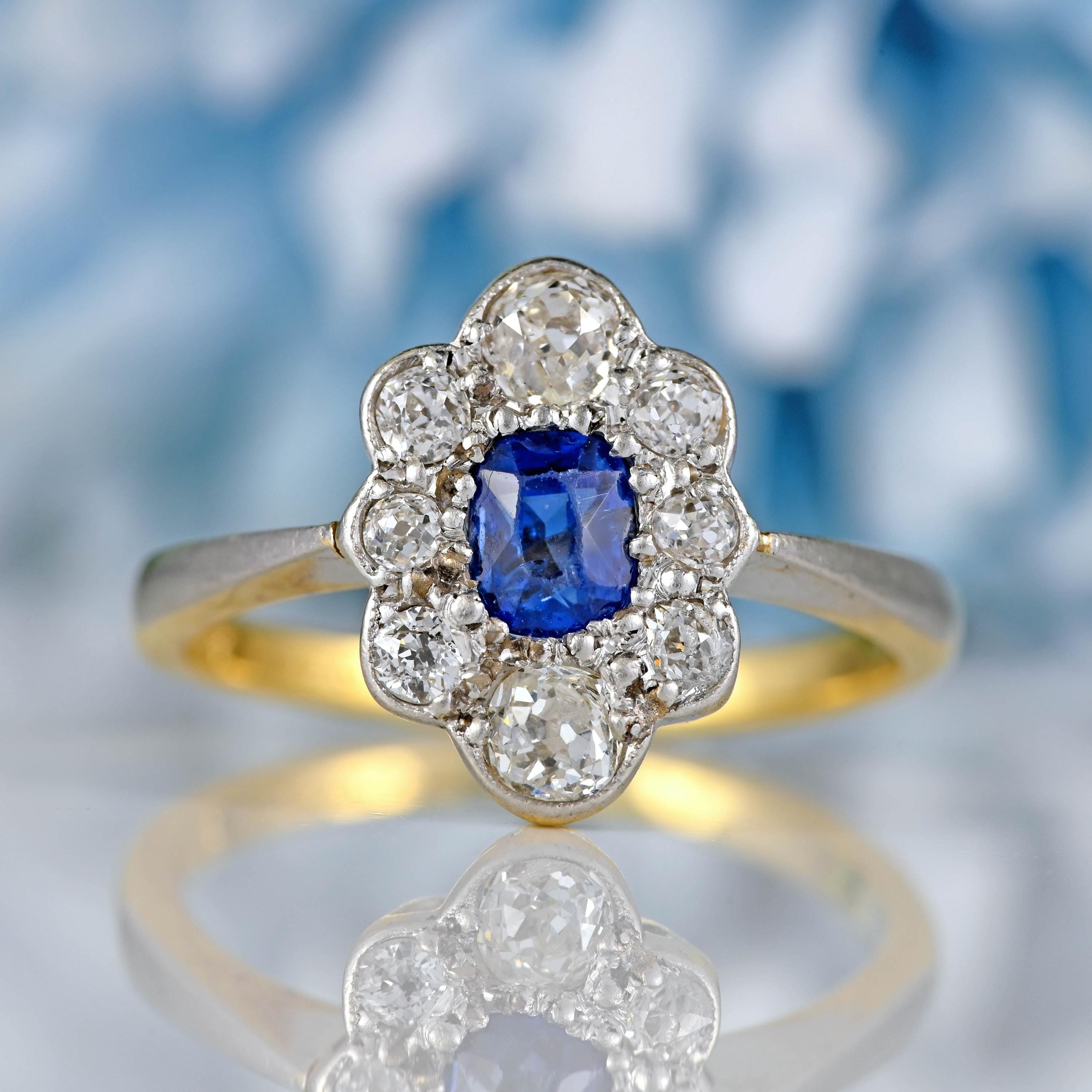 Antique Edwardian Sapphire & Diamond 18ct Gold Platinum Ring