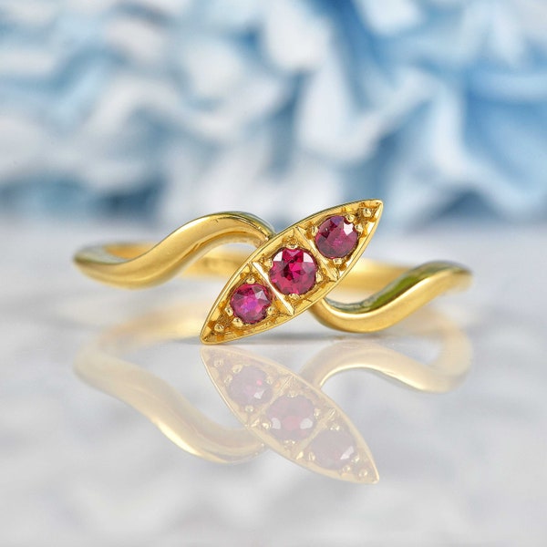 Edwardian Ruby 18ct Gold Navette Crossover Ring