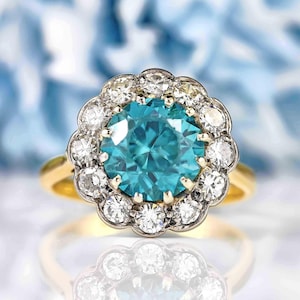 Edwardian Blue Zircon & Diamond 18ct Gold Cluster Ring