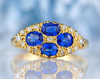 Vintage 1989 18kt gouden ring met saffier en diamant