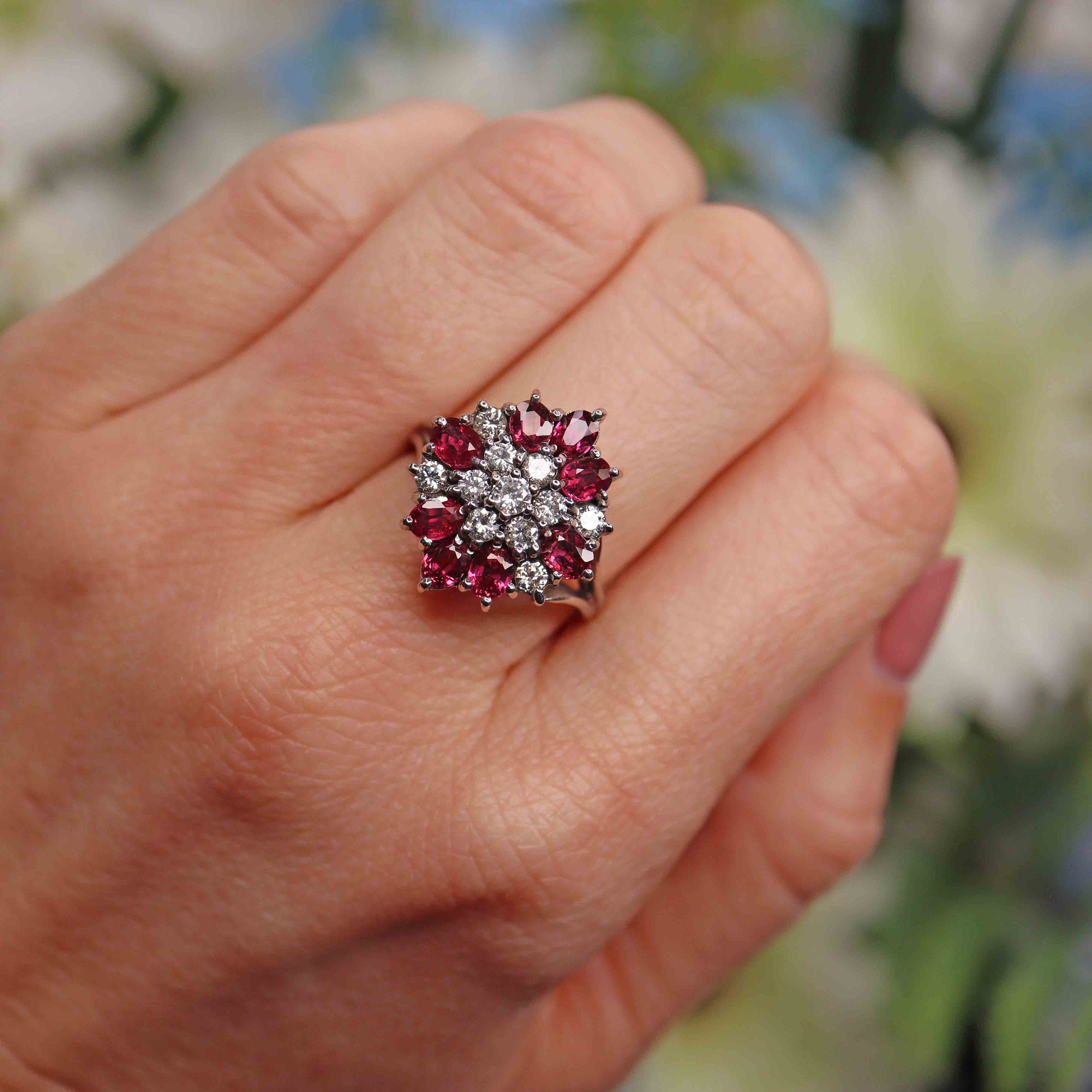 Vintage 1978 Ruby & Diamond White Gold Cocktail Ring - Etsy