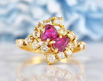 Vintage 1987 Ruby & Diamond 18ct Gold Cocktail Ring