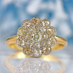 Antique Victorian Old-Mine-Cut 18ct Gold Platinum Diamond Cluster Ring (1.17ct)