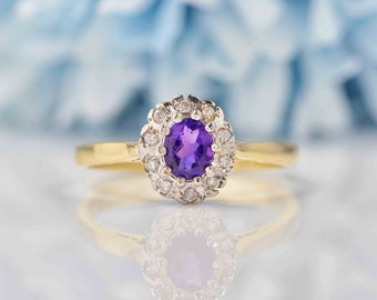 Amethyst & Diamond 9ct Gold Oval Cluster Ring