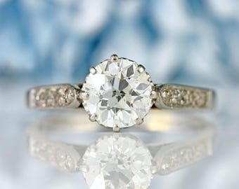 Förlovningsring med art déco-diamant och platina i gammal europeisk slipning (1,12 ct)