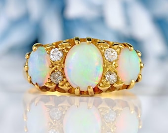 Antique Opal & Diamond 18ct Gold Ring