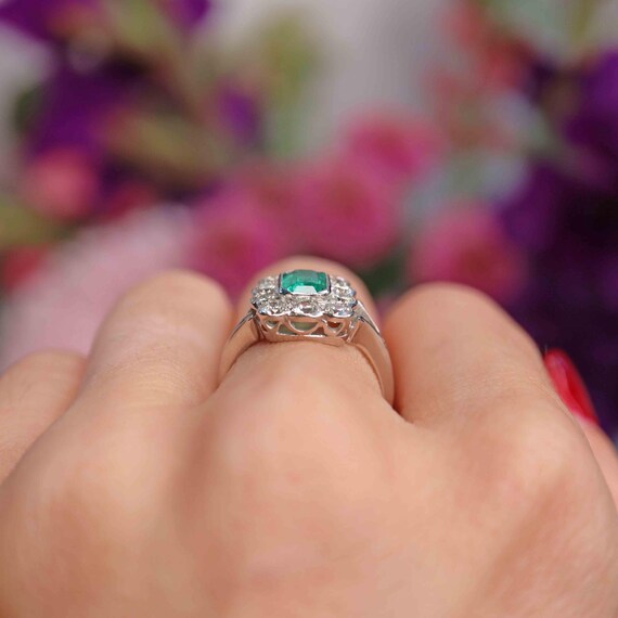 Emerald & Diamond Platinum Rectangular Cluster Ri… - image 7