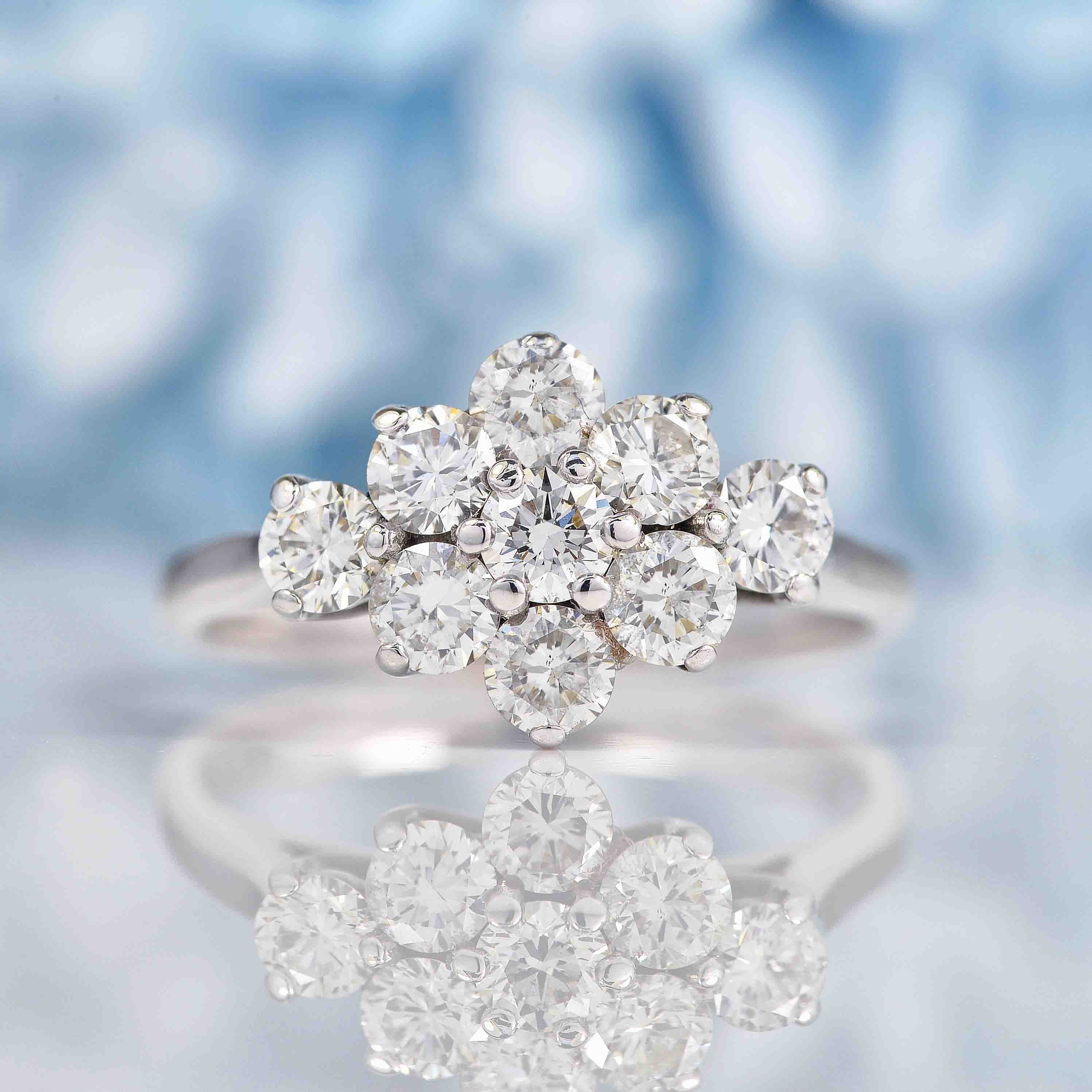 Diamond & Platinum Daisy Cluster Engagement Ring (1.75cts) – Ellibelle  Jewellery