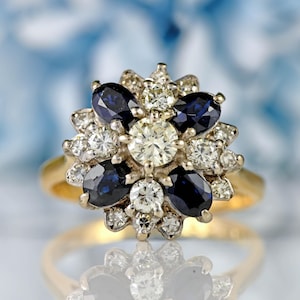 Vintage 18ct Gold Sapphire & Diamond Cluster Dress Ring