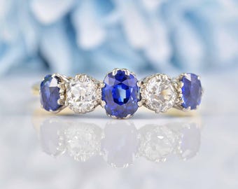 Antique Edwardian Sapphire & Diamond Five Stone Ring