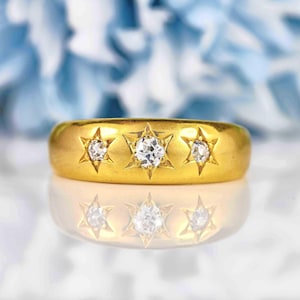 Antique Old Cut Diamond 18ct Gold Three-Stone Gyspy Ring