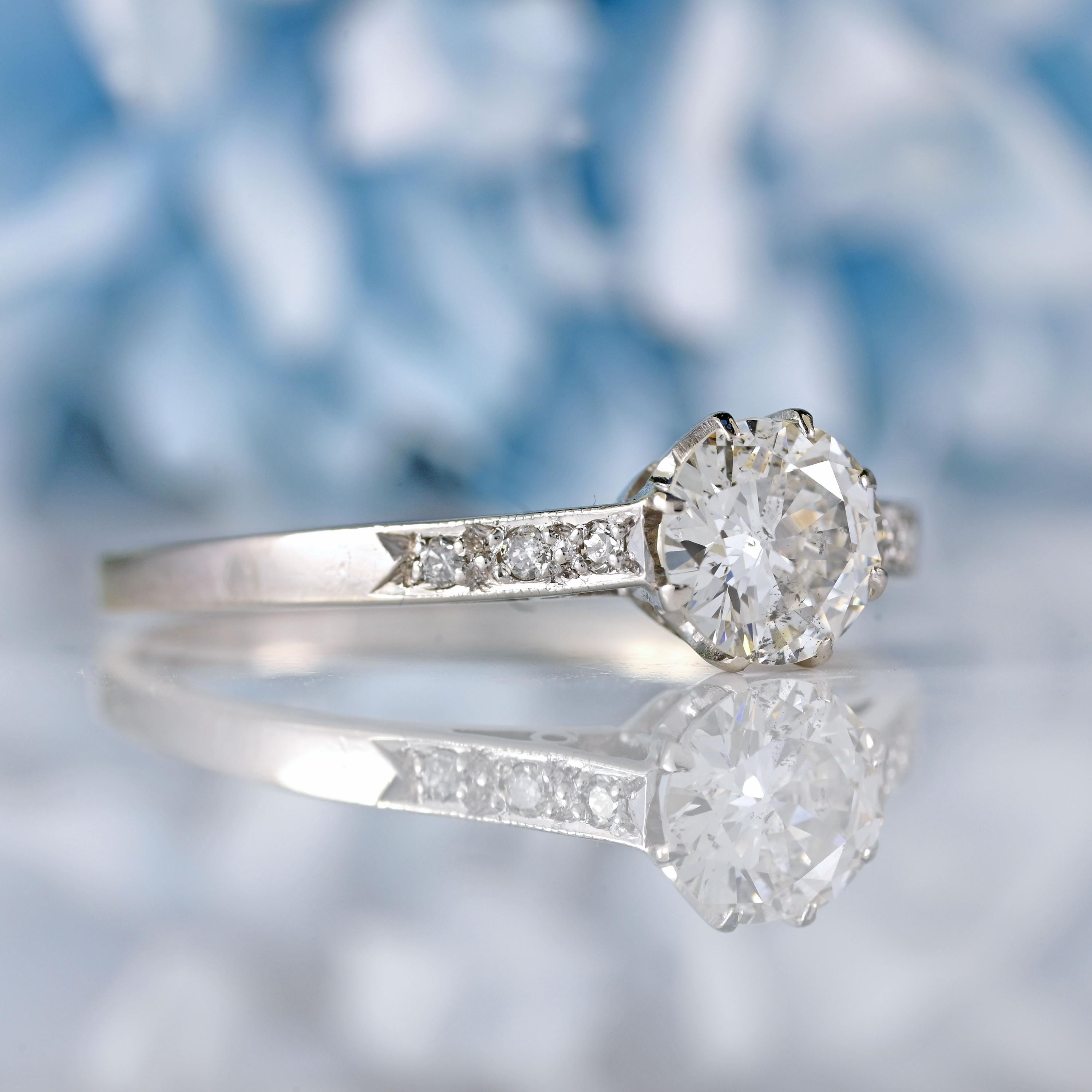 Bague Solitaire En Platine Avec Diamant 0,75 Carat - Taille 49, Couleur G, Occasion