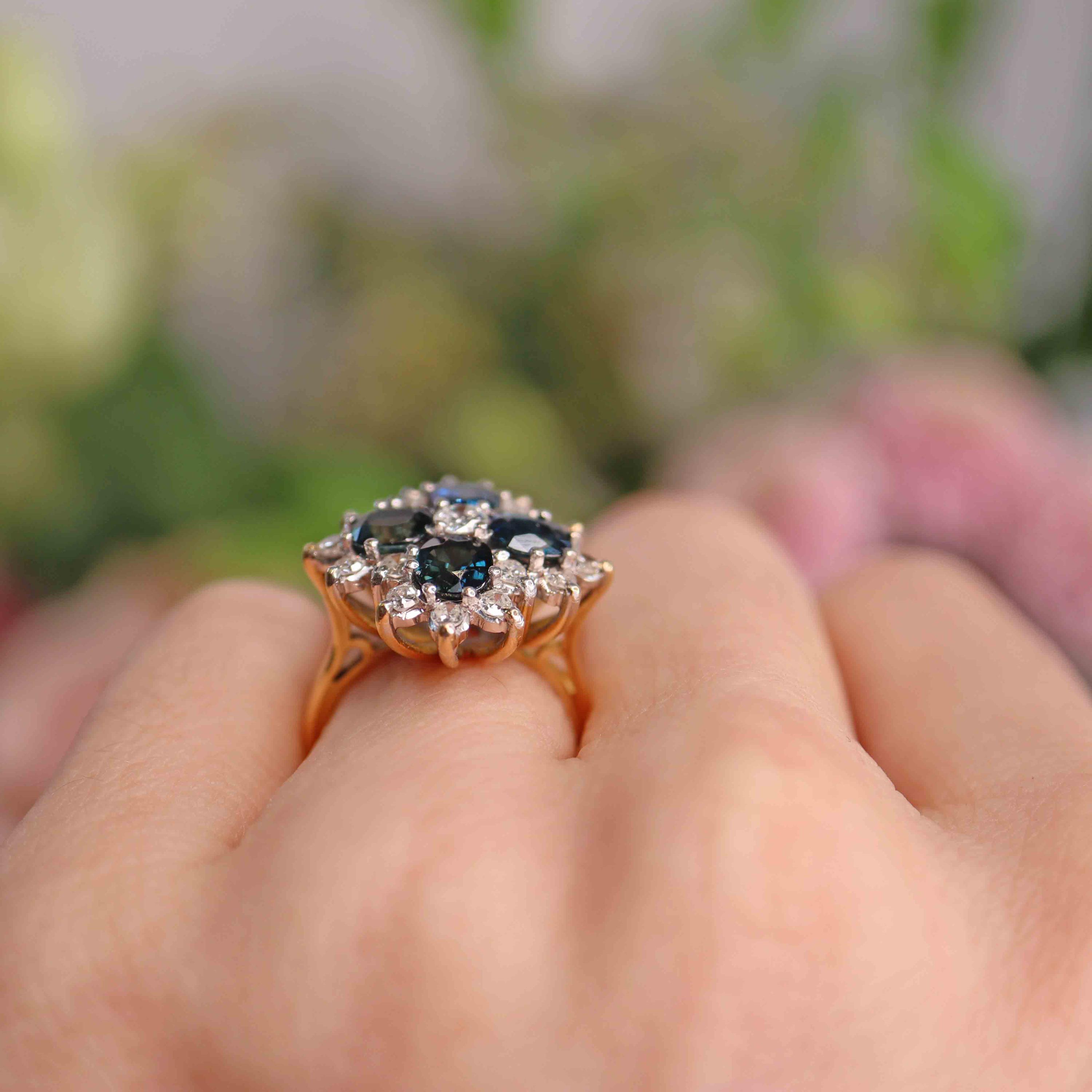 Vintage 1976 Sapphire & Diamond 18ct Gold Cluster Ring - Etsy Canada