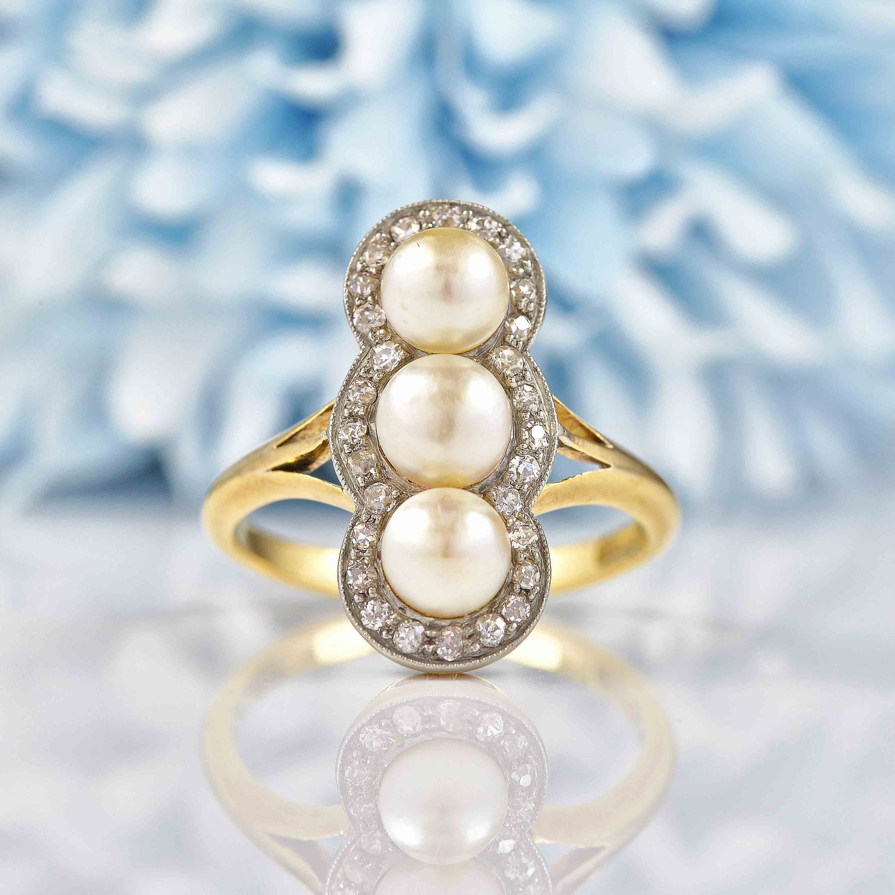 Antique Edwardian Natural Pearl Diamond 18ct Gold Ring Etsy Canada