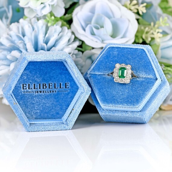 Emerald & Diamond Platinum Rectangular Cluster Ri… - image 8