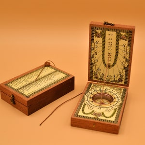 Sundial Diptych, solar watch, meridiana, dittico di Norimberga fatto a mano astronomia navigazione gnomonica