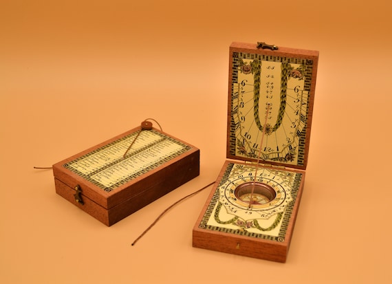 Sundial Diptych, solar watch, meridiana, dittico di Norimberga fatto a mano astronomia navigazione gnomonica