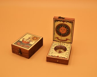 Reloj de sol díptico, reloj de sol, reproducción artesanal, gnomónica, astronomía, navegación, brújula