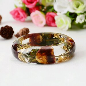 Mujeres planta Real De Flores Secas De Resina Transparente Pulsera Brazalete Joyería Regalo