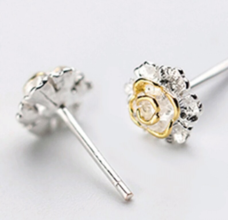 Original Classic 925 Sterling Silver Flower Stud Earrings For Women Girls Piercing Fashion Jewelry Gold Color.