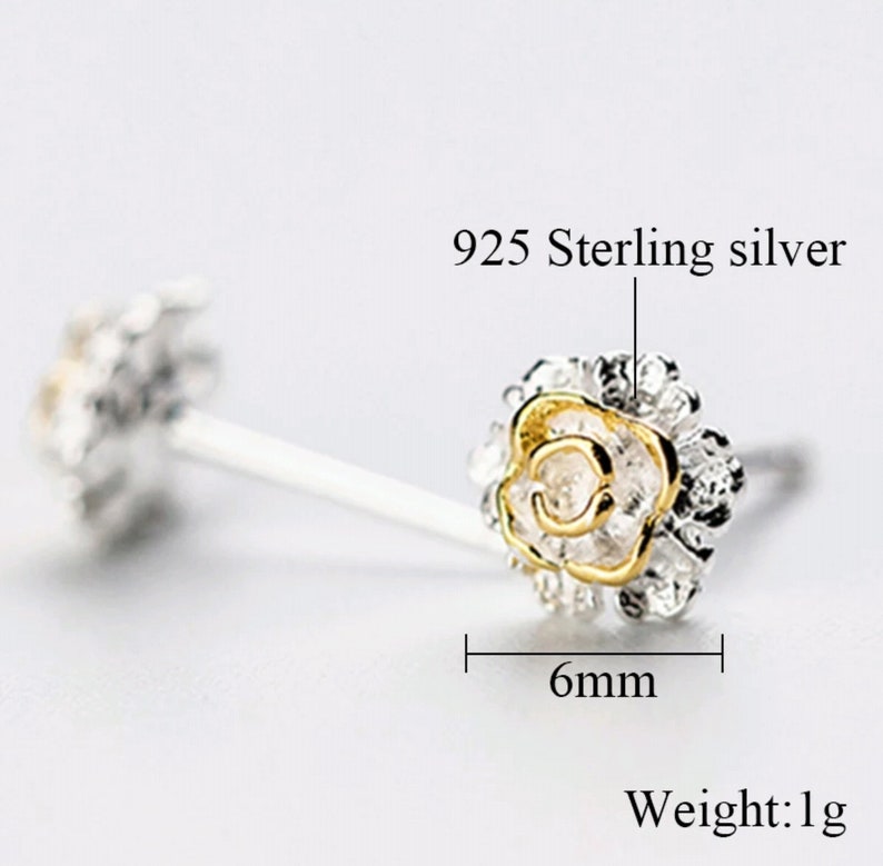Original Classic 925 Sterling Silver Flower Stud Earrings For Women Girls Piercing Fashion Jewelry Gold Color.