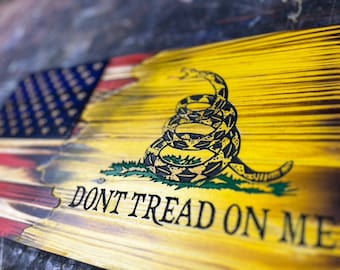 Rustic Wooden American Gadsden Split Flag Dont Tread On Me