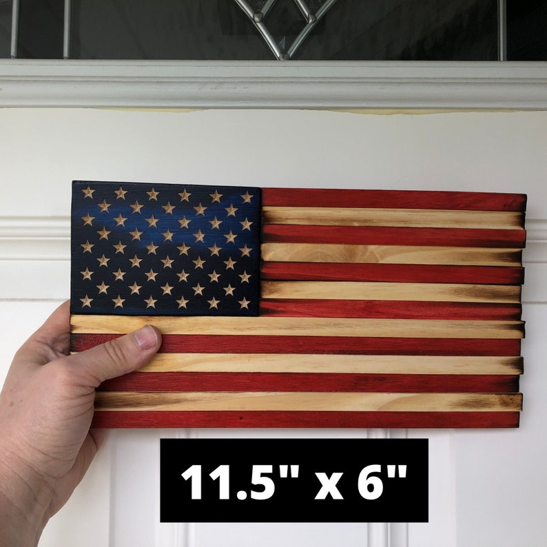 Small Wooden Rustic American Flag. 11.5 inches x 6 inches.