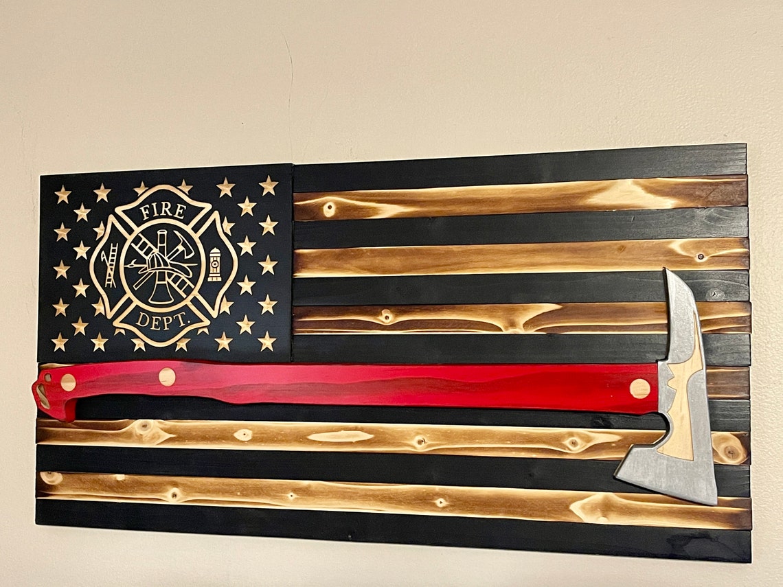 Thin Red Line Maltese Cross With Ax Wooden Flag | Etsy