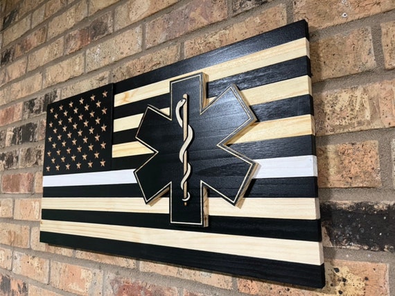 First Responder Thin White Line Personalized Wooden American Flag