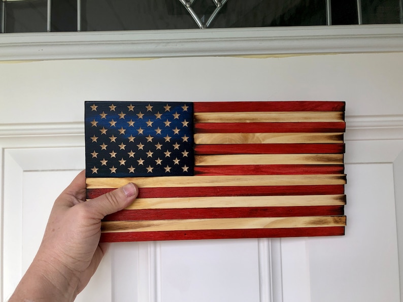 Shelf Door Wreath Size Rustic Wooden American Flag image 1