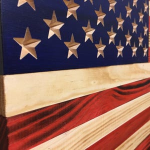 Standard Rustic Wooden American Flag with Carved Stars Medium 25x13 inches and Large 36x19.5 inches